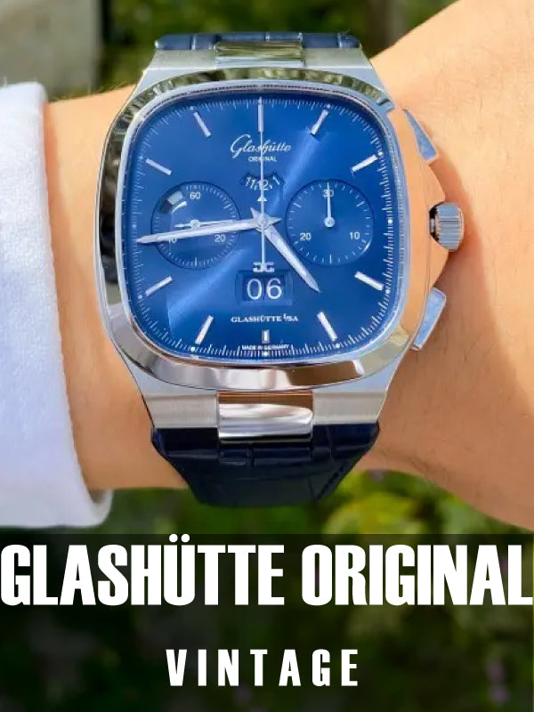 レトロモダンなスクエアウォッチ グラスヒュッテ セブンティーズ・クロノグラフ・パノラマデイト/品番:1-37-02-08-02-61