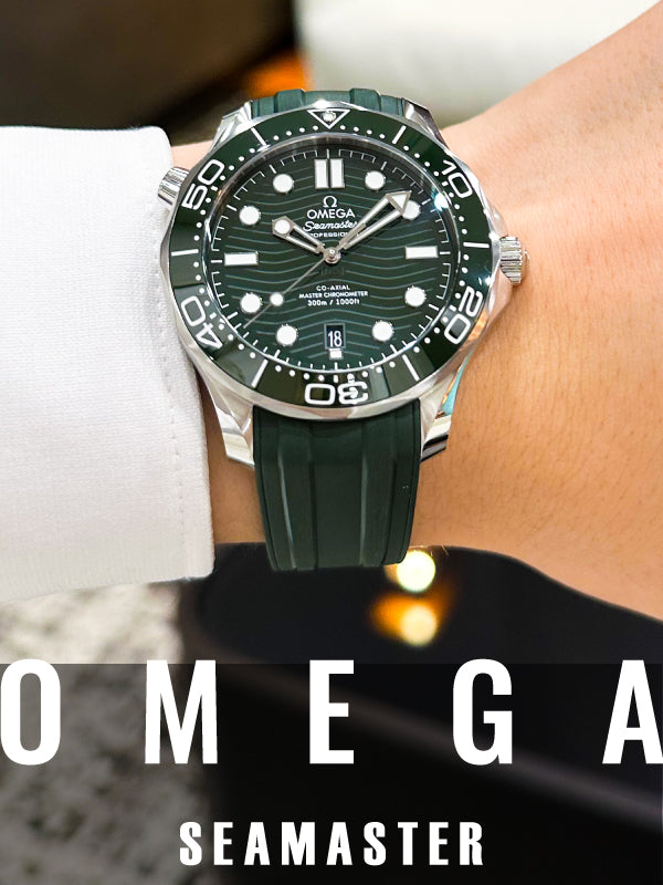 【オメガフェア開催中】袖口からシックな魅力を放つグリーンカラー/オメガ シーマスター ダイバー300M 品番:210.32.42.20.10.001