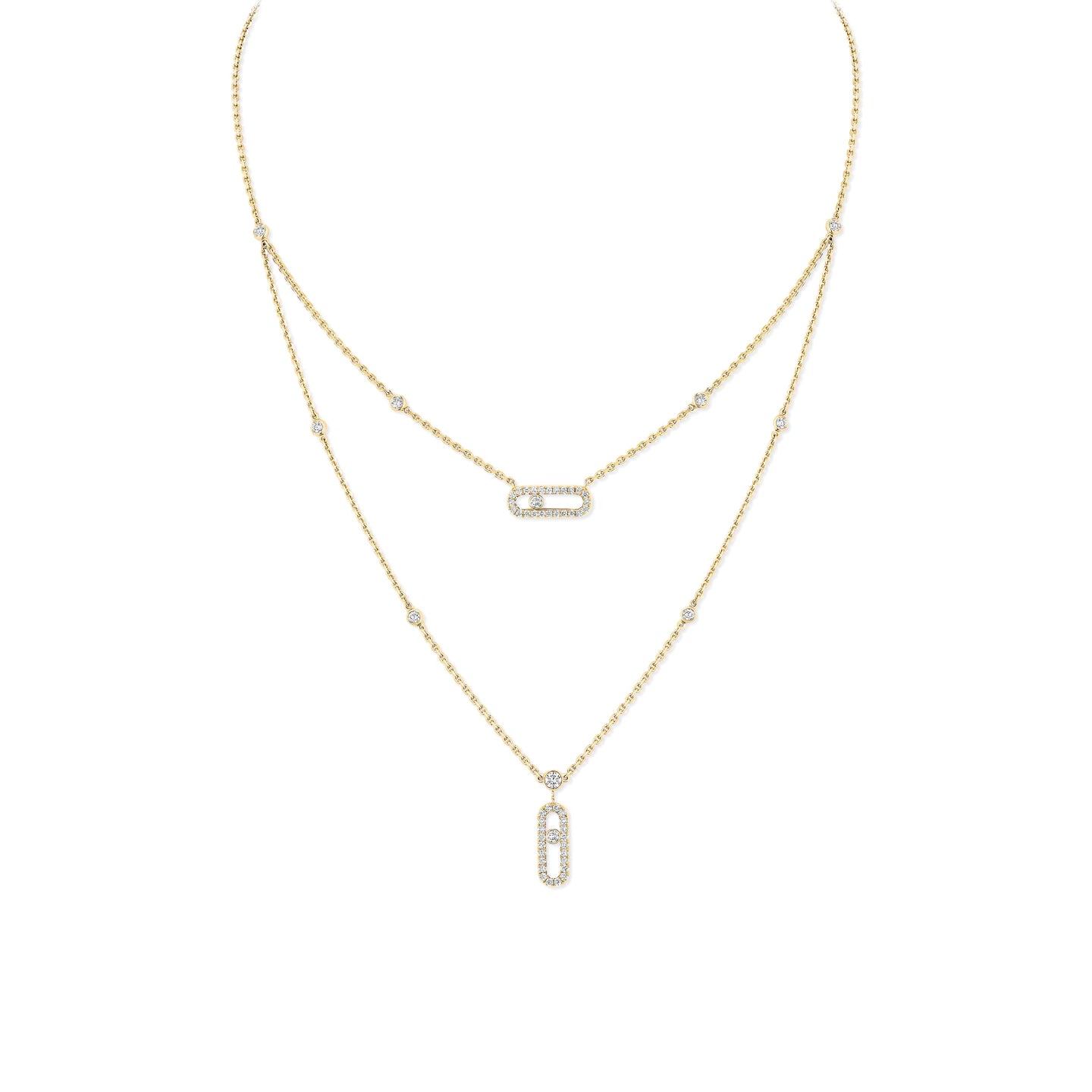 Move Uno two-row pavé necklace<br><font size=1pt>ムーヴ ウノ パヴェ ネックレス 2連</font>