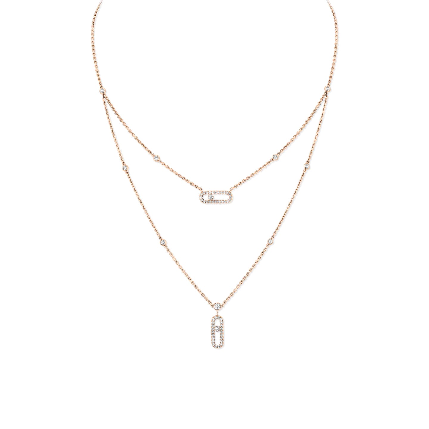 Move Uno two-row pavé necklace<br><font size=1pt>ムーヴ ウノ パヴェ ネックレス 2連</font>