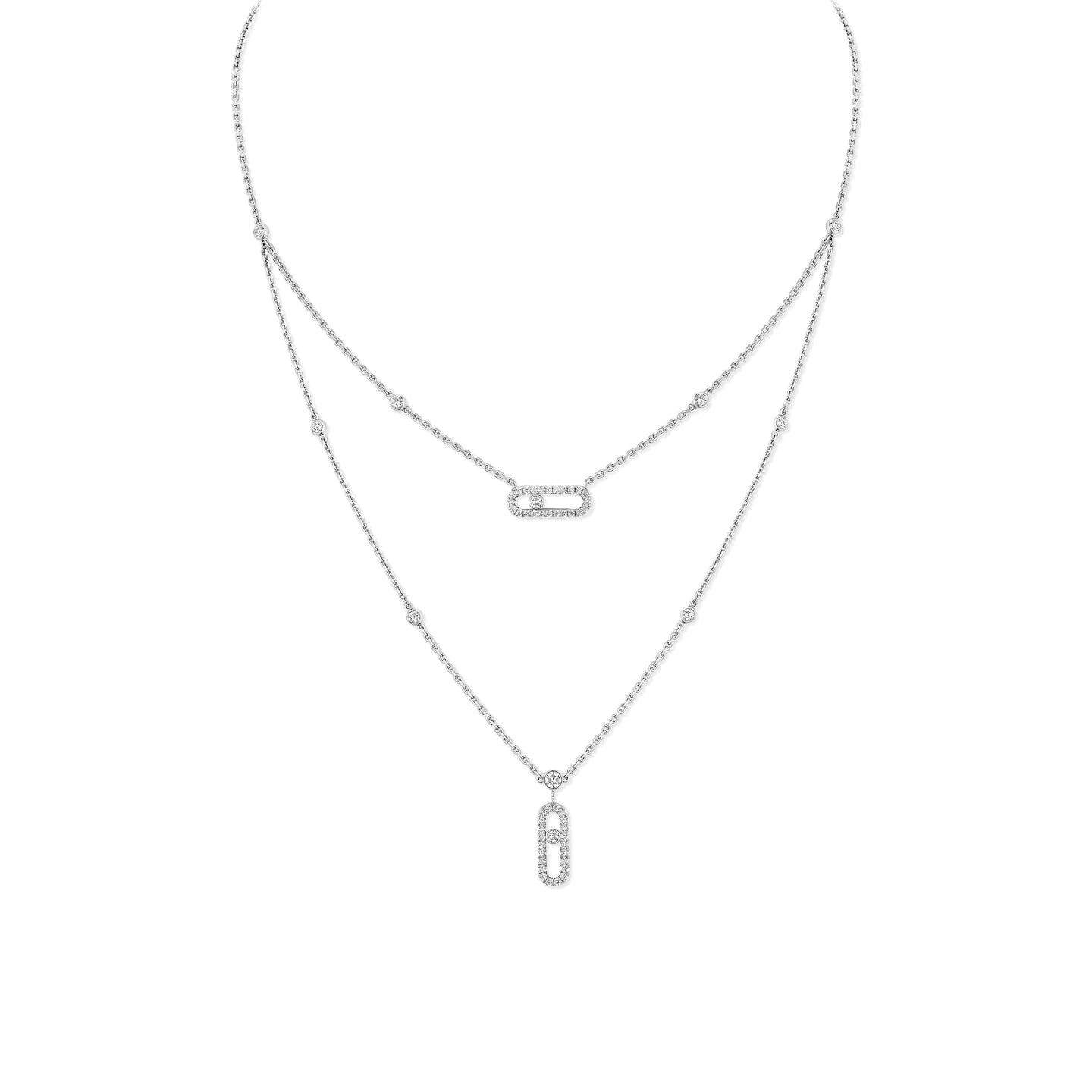 Move Uno two-row pavé necklace<br><font size=1pt>ムーヴ ウノ パヴェ ネックレス 2連</font>