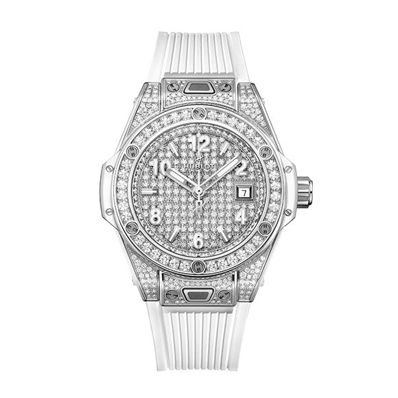 BIG BANG ONE CLICK STEEL WHITE FULL PAVE 33mm<br><font size="1">ビッグ・バン ワンクリック スチール ホワイト フルパヴェ 33mm</font>