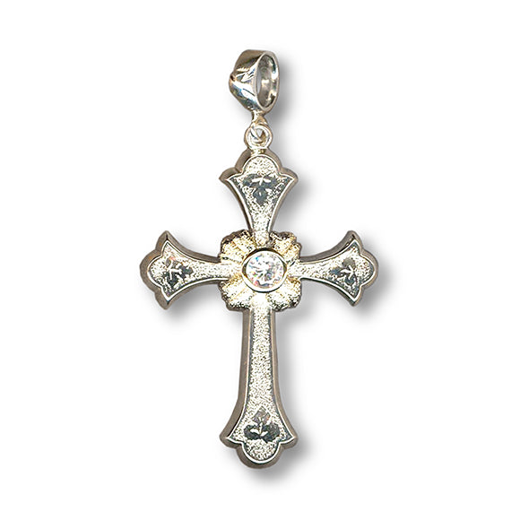 ジャイアント アンティーク リーフ クロス ペンダント ウィズ ラウンド センター ベゼル