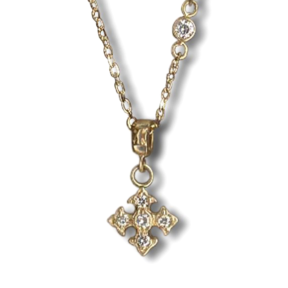 PETITE FANCY PRINCESS CROSS NECKLACE