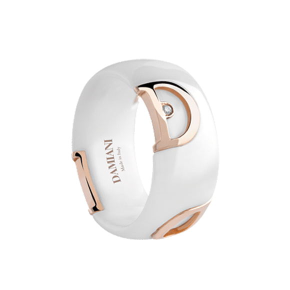 D.ICON　WHITE CERAMIC, PINK GOLD AND DIAMOND RING