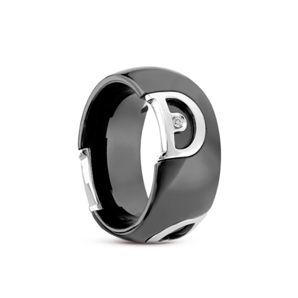 D.icon Black ceramic, white gold and diamond ring