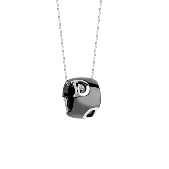 D.icon Black ceramic, white gold and diamond necklace