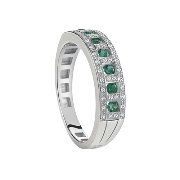 BELLE ÉPOQUE　WHITE GOLD, DIAMOND AND EMERALD RING