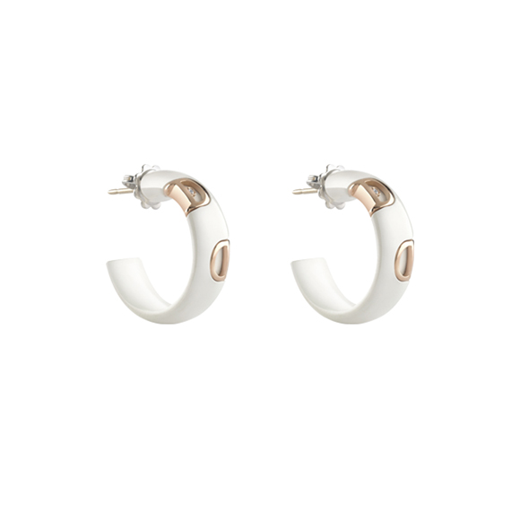 D.ICON　WHITE CERAMIC, PINK GOLD AND DIAMOND EARRINGS