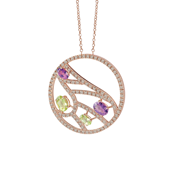 BATTITO D’ALI　PINK GOLD NECKLACE WITH BROWN DIAMONDS, AMETHYST AND PERIDOT