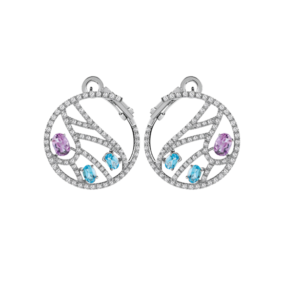 BATTITO D’ALI　WHITE GOLD EARRINGS WITH DIAMONDS, TOPAZES AND AMETHYSTS