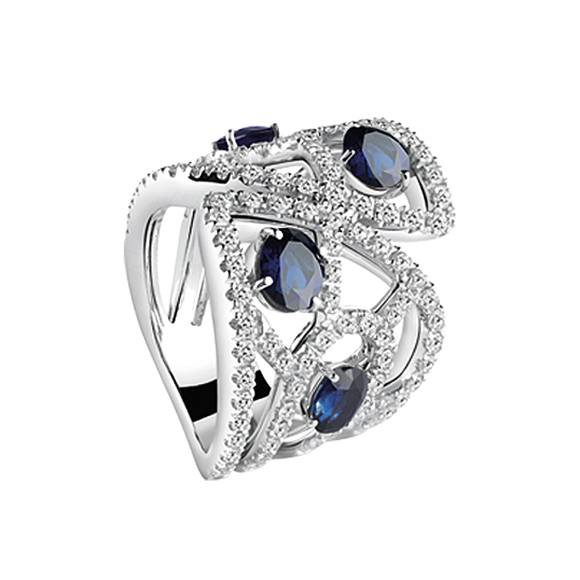 BATTITO D’ALI　WHITE GOLD RING WITH DIAMONDS AND SAPPHIRES