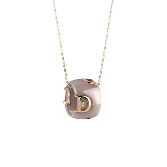 D.icon Cappuccino ceramic, pink gold and diamond necklace