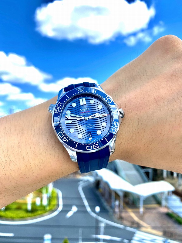 [3051]　新品　＊OMEGA　オメガ＊　布製　時計ベルト　ストライプ　青×白